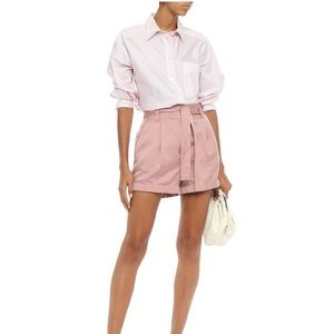 Belted washed cotton and silk-blend shorts